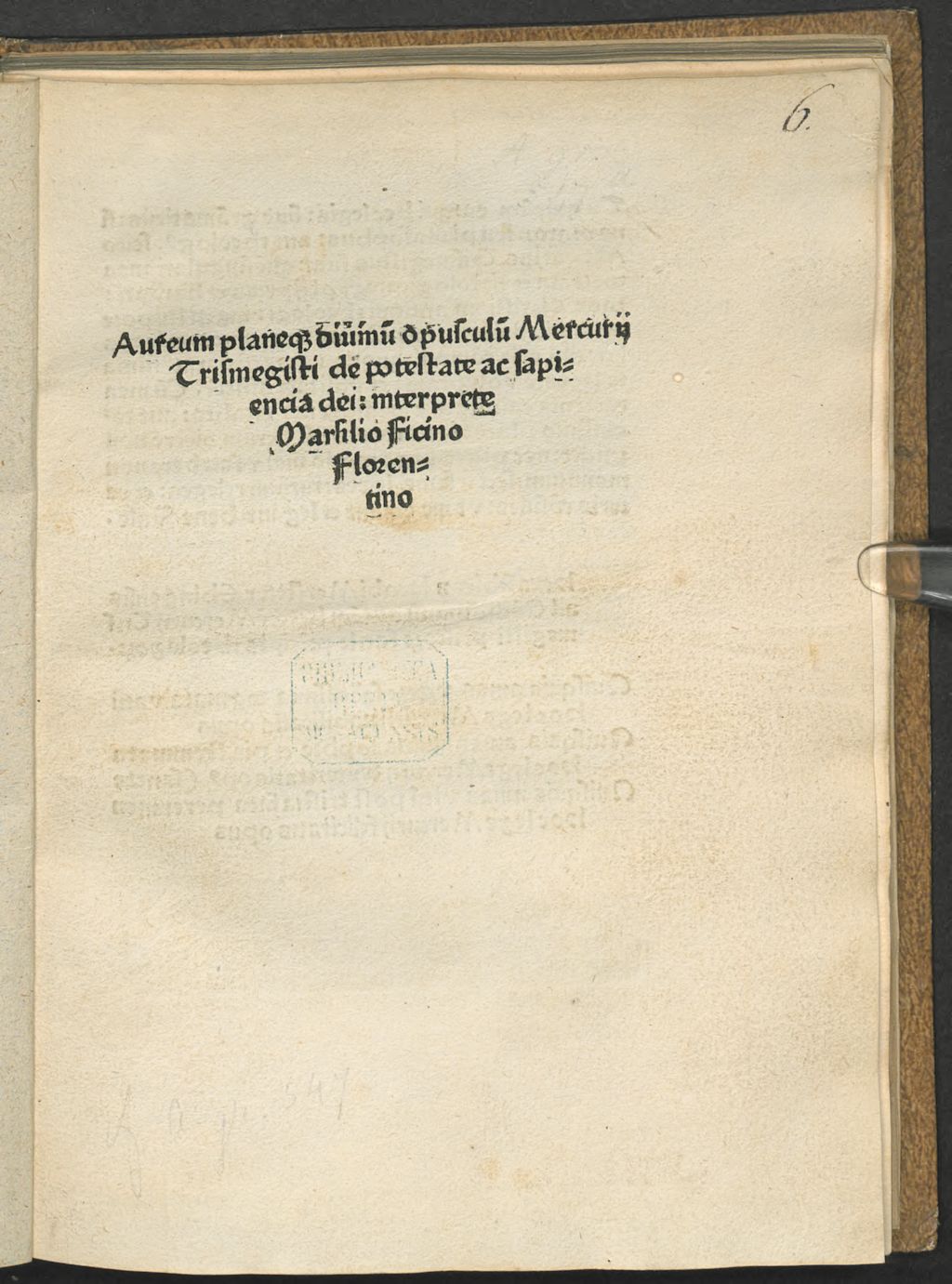Cover of Aureum plane[que] divinu[m] opusculu[m] Mercurij Trismegisti de potestate ac sapiencia dei