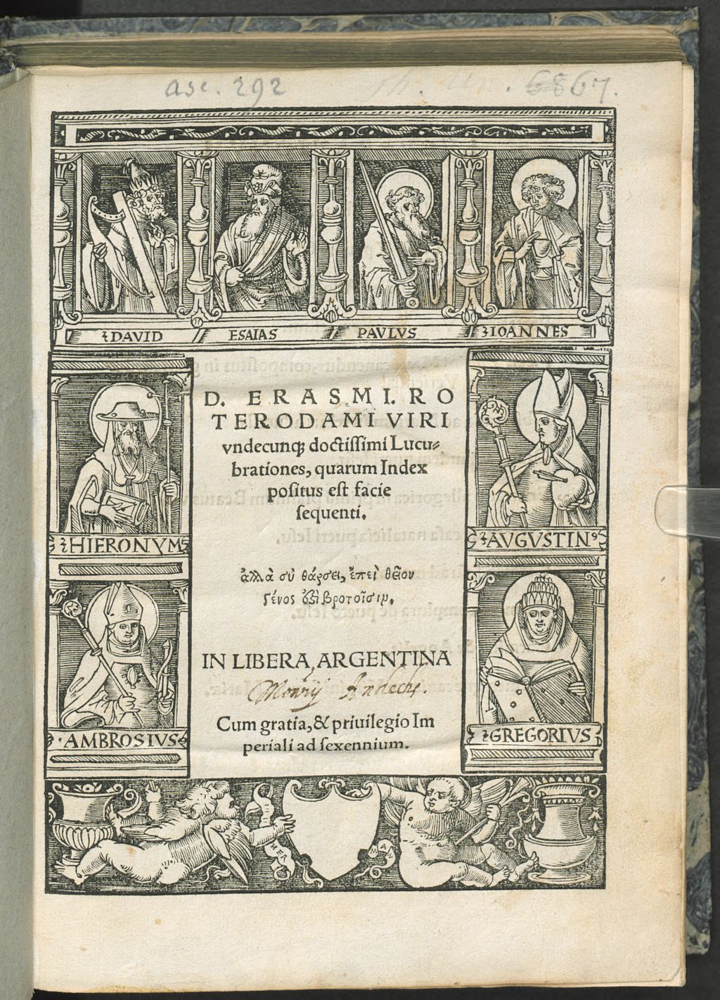 Cover of D. Erasmi, Roterodami Viri vndecunq[ue] doctissimi Lucubrationes