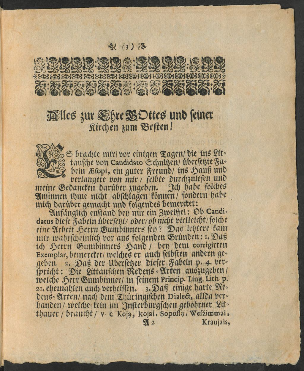 Cover of Wolgegründetes Bedencken, Uber die, Ins Litthausche, Ubersetzte zehen Fabeln Aesopi, Und derselben passionirte Zuschrifft