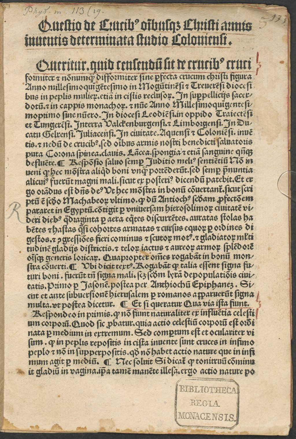 Cover of Questio de Crucib[us] o[mn]ibusq[ue] Christi Armis inuentis determinata studio Coloniensi