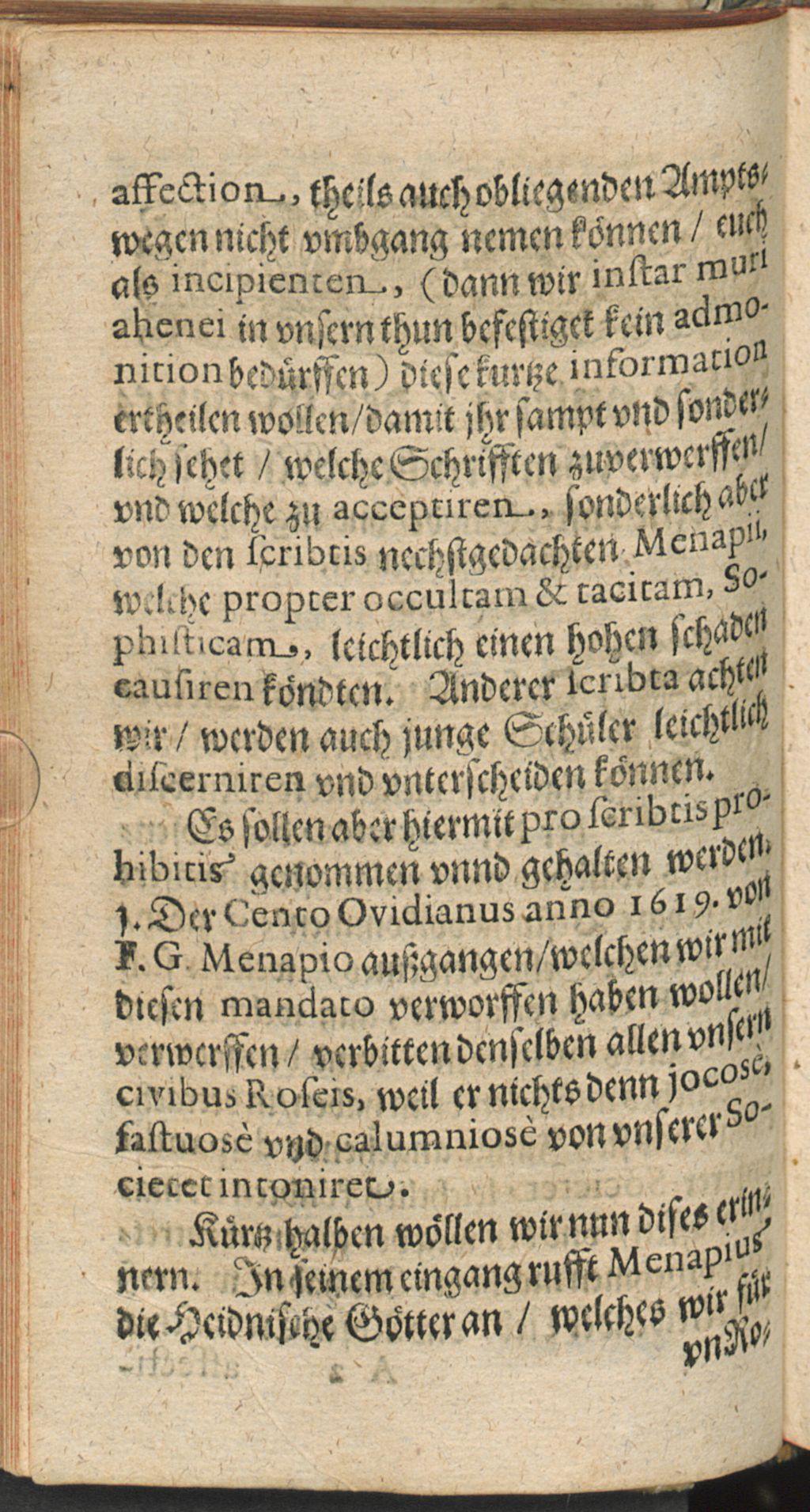 Cover of I. Menapius. Roseae Crucis, Das ist Bedencken der Gesambten Societet, von dem verdeckten vnd vngenandten scribtore, F. G. Menapio, ob er pro Fratre zuhalten