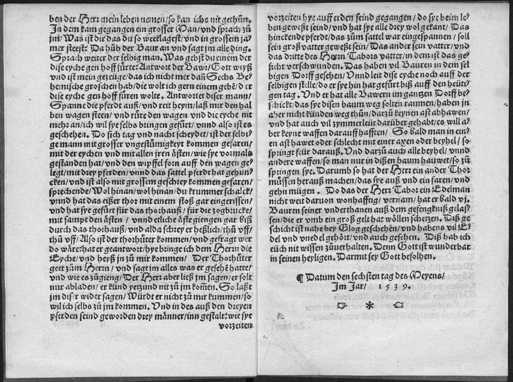 Cover of Wunderbarliche Neüwe zeytung von einem Eerbarn Mann in der Schlesien, wie er seiner armen leute einen gebuesset hat. Einzugk Hertzog Heynrichs, auff Sant Annaberg Sonabendts nach Jubilate M.D.XXXIX