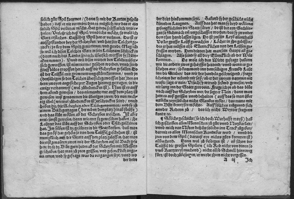 Cover of Ein Wunnderbarlich gantz Warhaft geschicht, so geschehen ist in dem Schweytzerlandt, bey ainer Statt hayst Willisow, drey Meyl von Lutzern, von Dreyen Gesellen die mitainander gespilt habend, da der Teüffel den ainen, den andern zweyen Angesicht jhrer Augen genommen vnnd hinweg getragen hat. Vnnder den andern zweyen habend die Leüß den ainen zu todt gebissen. Der drit ist mit dem schwerdt ... gericht worden