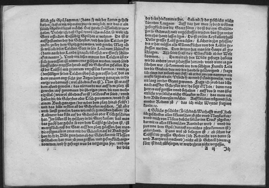Cover of Ein Wunnderbarlich gantz Warhaft geschicht, so geschehen ist in dem Schweytzerlandt, bey ainer Statt hayst Willisow, drey Meyl von Lutzern, von Dreyen Gesellen die mitainander gespilt habend, da der Teüffel den ainen, den andern zweyen Angesicht jrer Augen genommen vnnd hinweg getragen hat. Vnder den andern zweyen habend die Leüß den ainen zu todt gebissen. Der drit ist mit dem schwerdt ... gericht worden