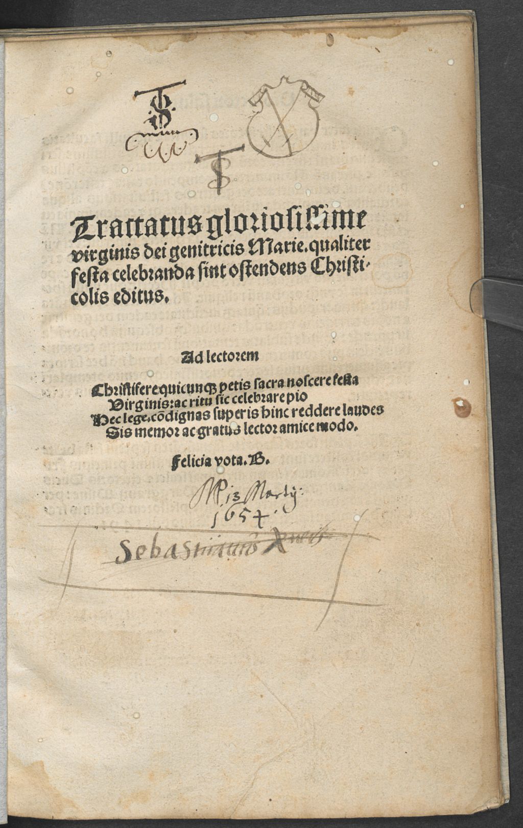 Cover of Tractatus gloriosissimae V. Mariae, qualiter festu celebranda sint, ostendens