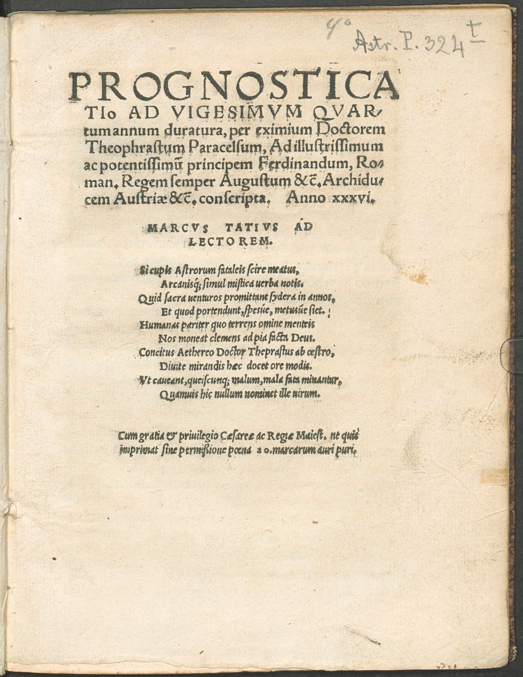 Cover of Prognosticatio Ad Vigesimvm Qvartum annum duratura