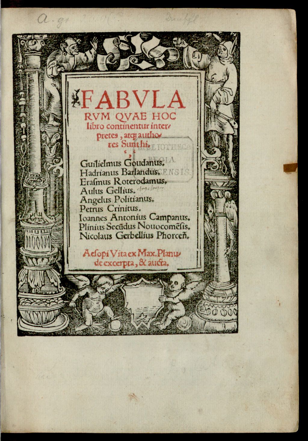 Cover of Fabularum que hoc libro continentur, interpretes atque authores sunt hi: Guil. Goudamus, H. Barlandus ... et Nic. Gerbellius Phorc