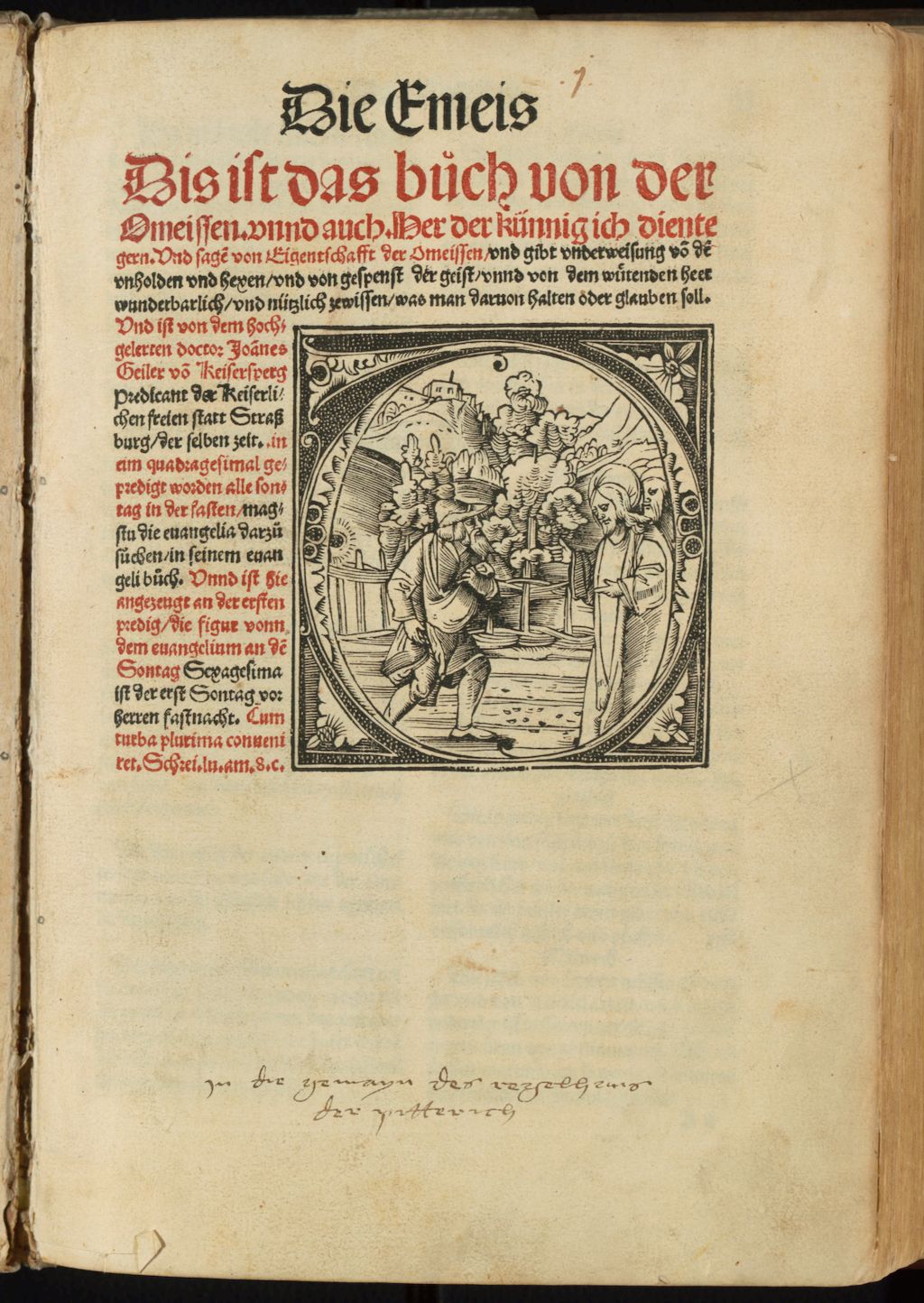 Cover of Die Emeis Dis ist das buch von der Omeissen. vnnd auch. Her der künnig ich diente gern. Vnd sage[n] von Eigentschafft der Omeissen vnd gibt vnderweisung vo[n] de[n] vnholden vnd hexen vnd von gespenst der geist vnnd von dem wütenden heer wunderbarlich vnd nützlich zewissen was man daruon halten oder glauben soll