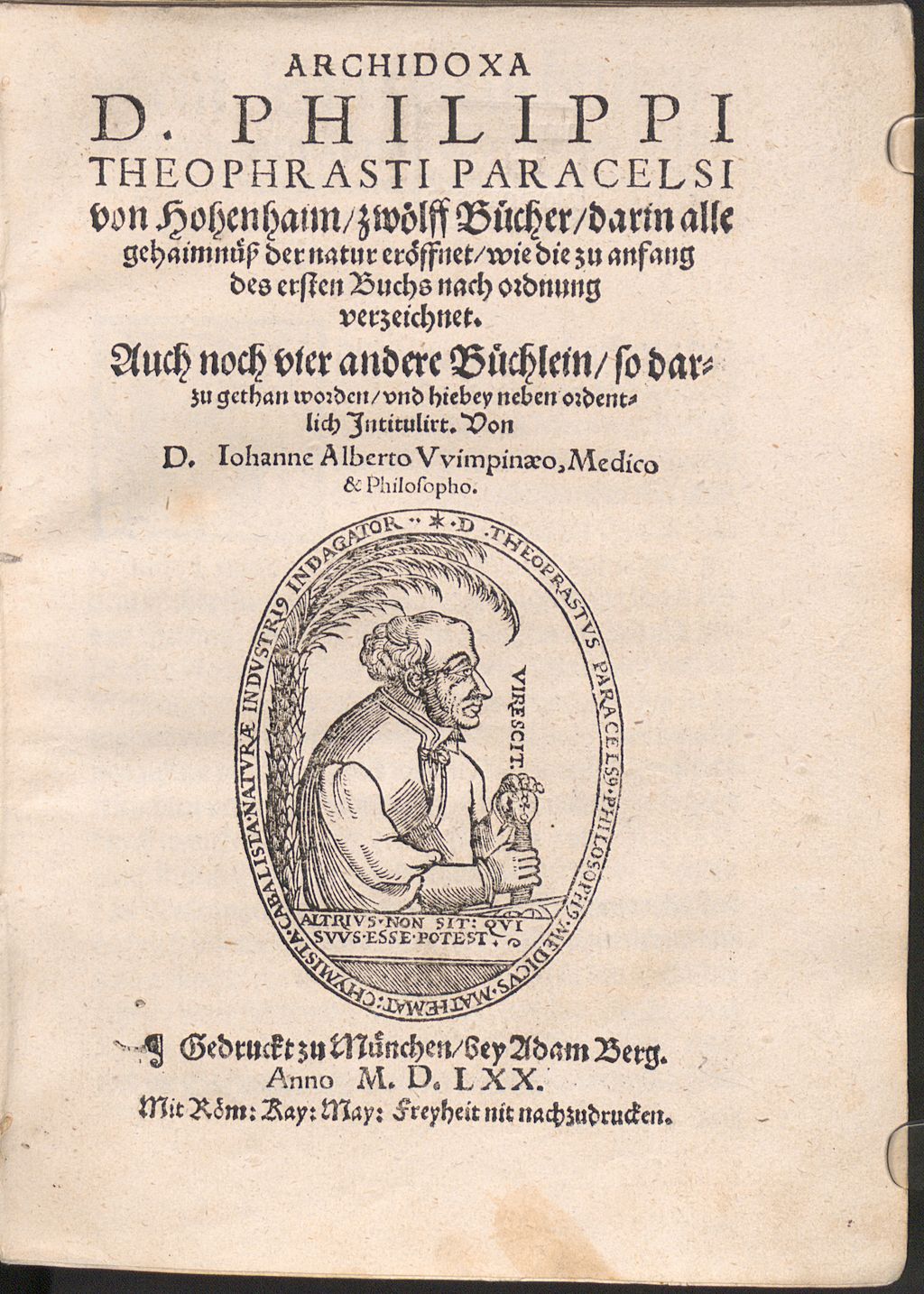 Cover of Archidoxa D. Philippi Theophrasti Paracelsi von Hohenhaim