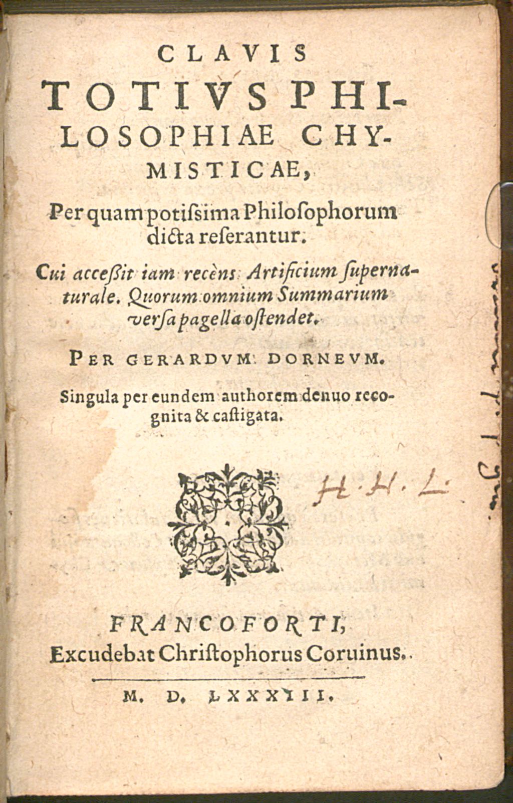 Cover of Gerardi Dornei Clavis totius philosophiae chymisticae