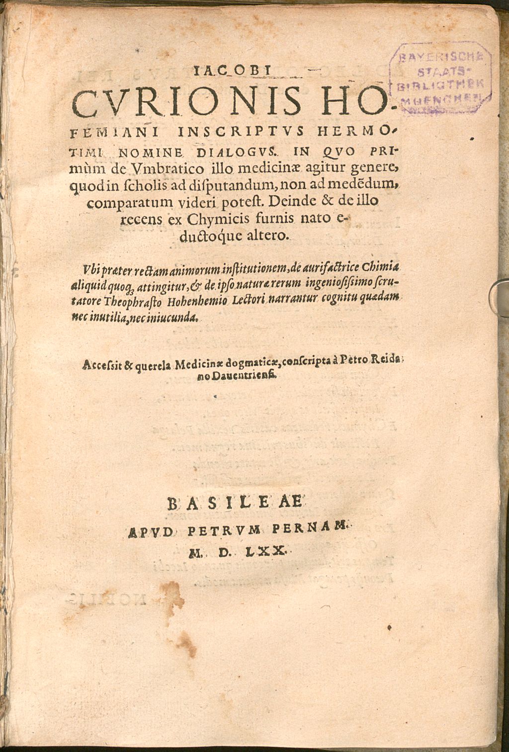 Cover of [Jacobi Curionis Hofemiani] Inscriptus Hermotimi nomine dialogus