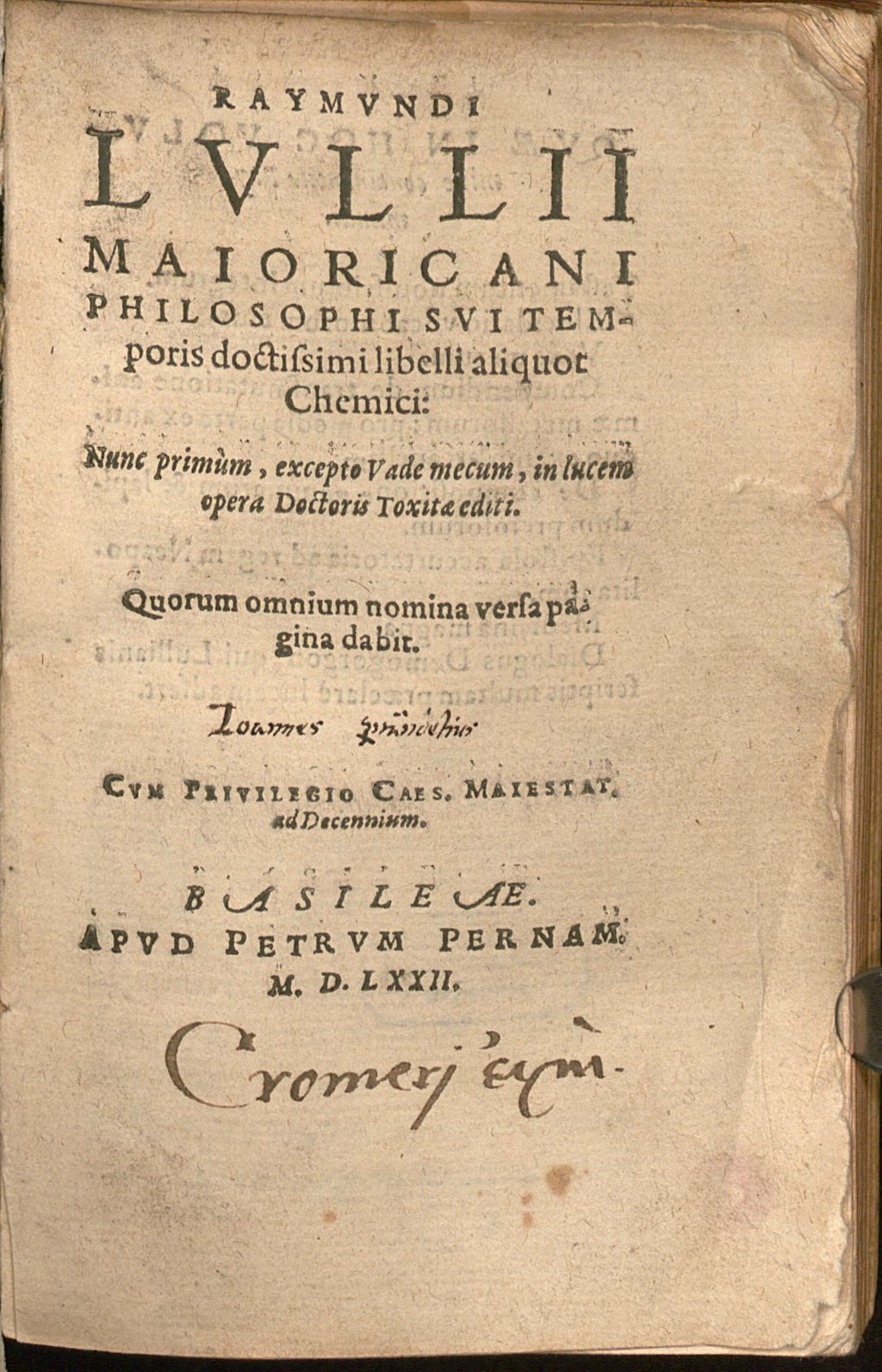 Cover of Raymundi Lullii Maioricani Philosophi Sui Temporis doctissimi libelli aliquot Chemici