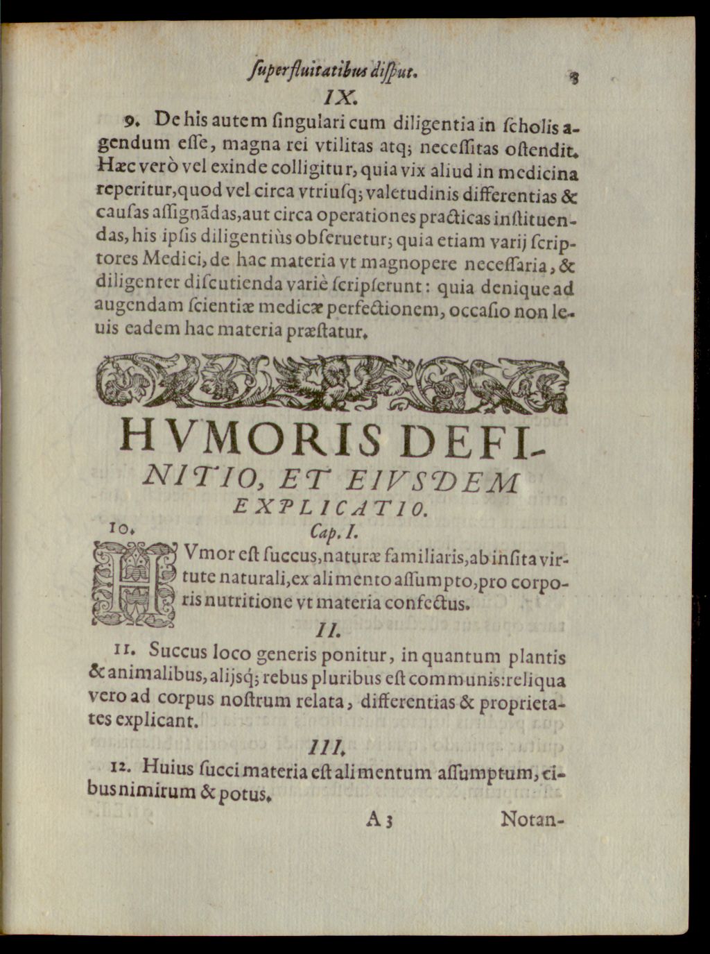 Cover of De humoribus et superfluitatibus disputatio physiologica