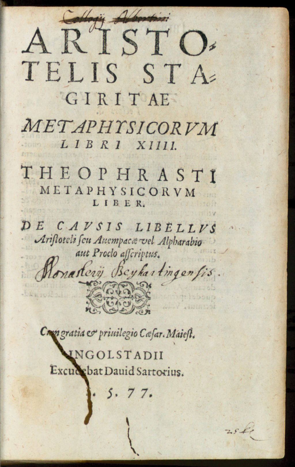 Cover of Aristotelis Stagiritae Metaphysicorvm Libri XIIII
