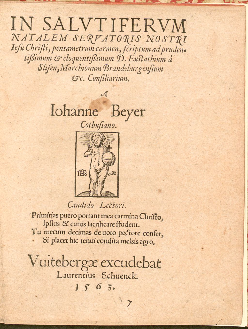 Cover of In Salvtifervm Natalem Servatoris Nostri Iesu Christi, pentametrum carmen