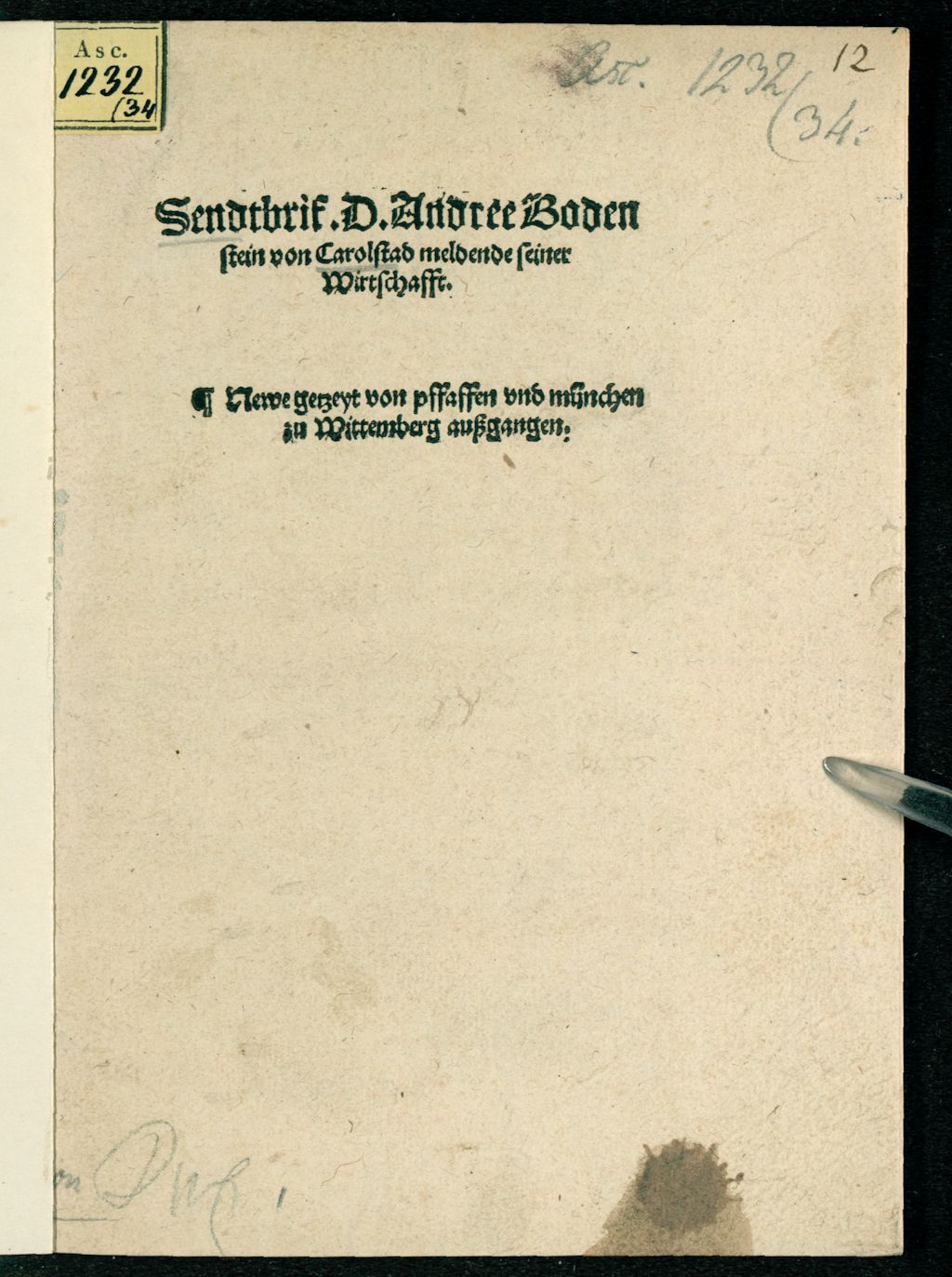 Cover of Sendtbrief meldende seiner Wirtschafft