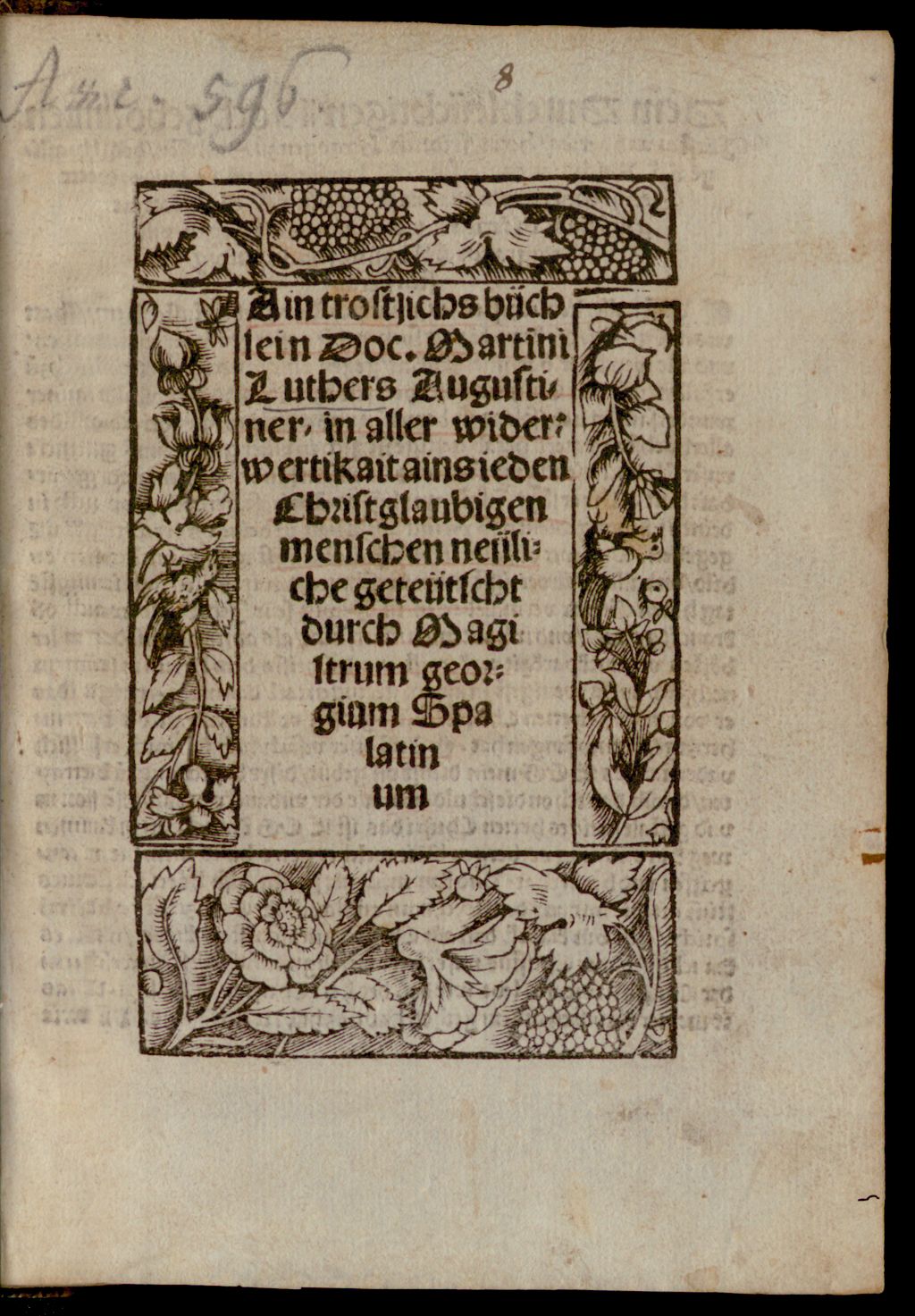 Cover of Ain trostlichs büchlein Doc. Martini Luthers Augustiner in aller widerwertikait ains ieden Christglaubigen menschen