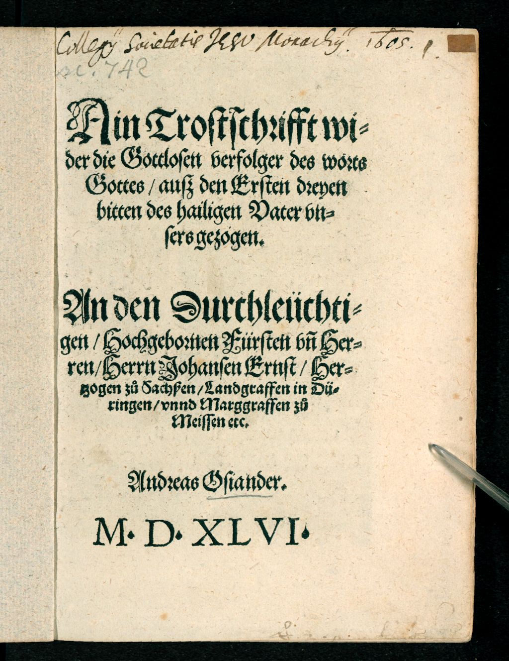 Cover of Ain Trostschrifft wider die Gottlosen verfolger des worts Gottes