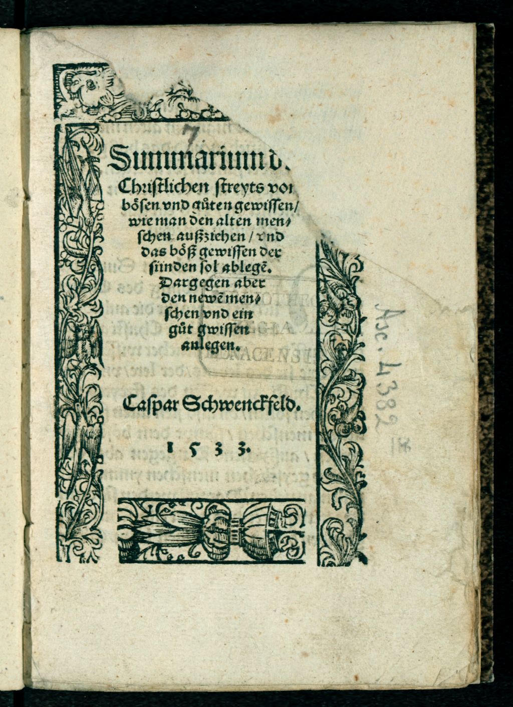 Cover of Summarium des christlichen streyts von bösen und guten gewissen