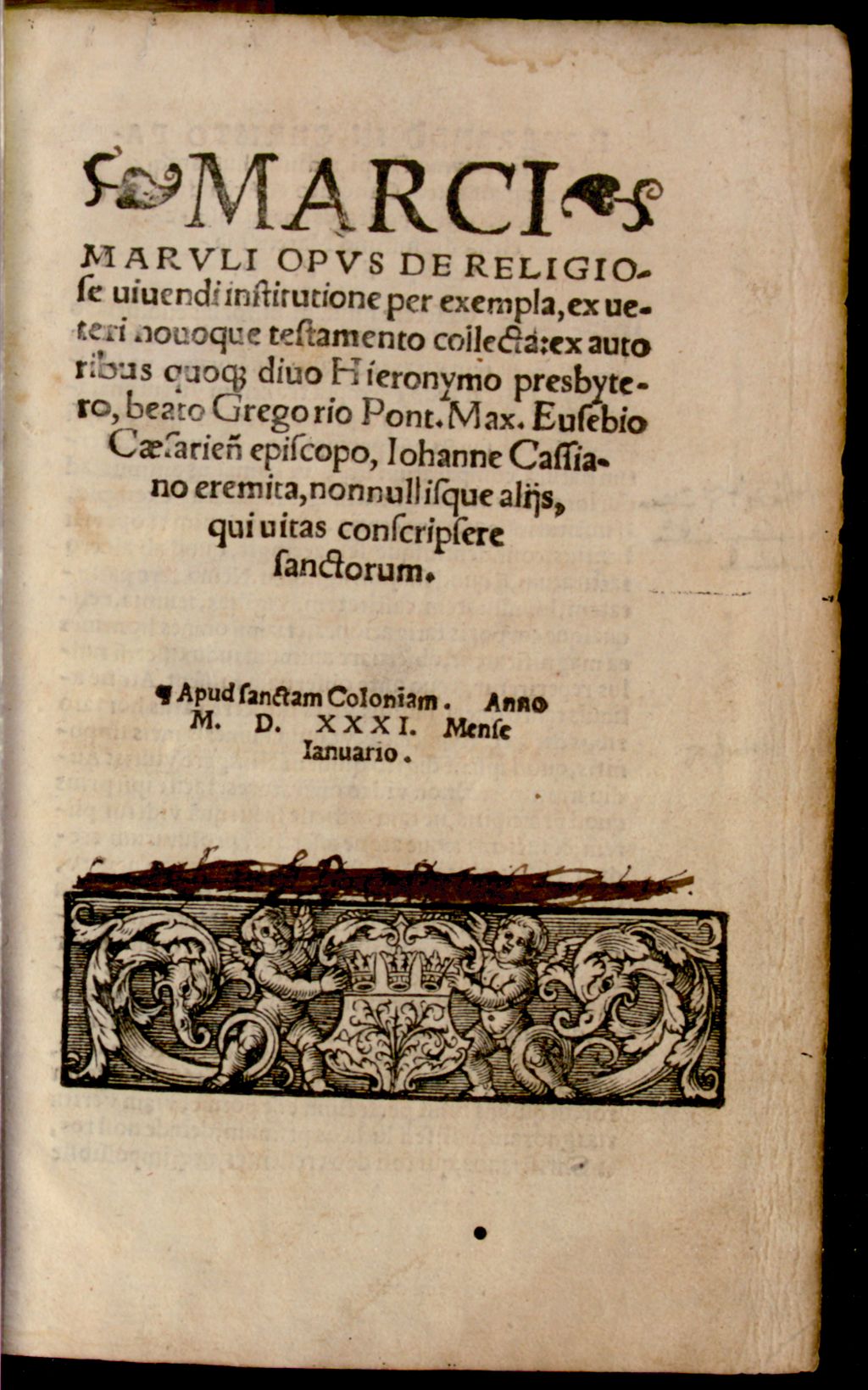 Cover of Marci Maruli Opvs De Religiose uiuendi institutione