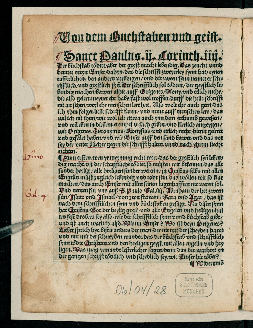 Cover of Eynn sere gut nutzlich vntherscheidt vom buchstabe vnd vo[m] geyst
