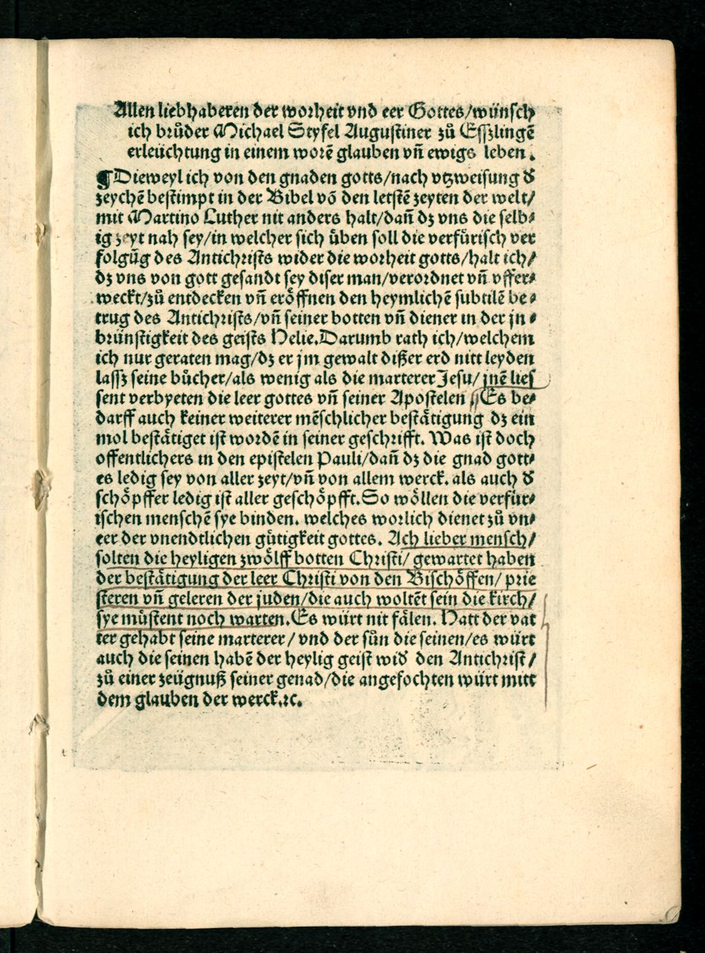 Cover of Bruder Michael Styfel, Augustiner von Esszlingen, Von der Christförmigen, rechtgegründten leer Doctoris Martini Luthers, ein überuß schön kunstlich Lyed