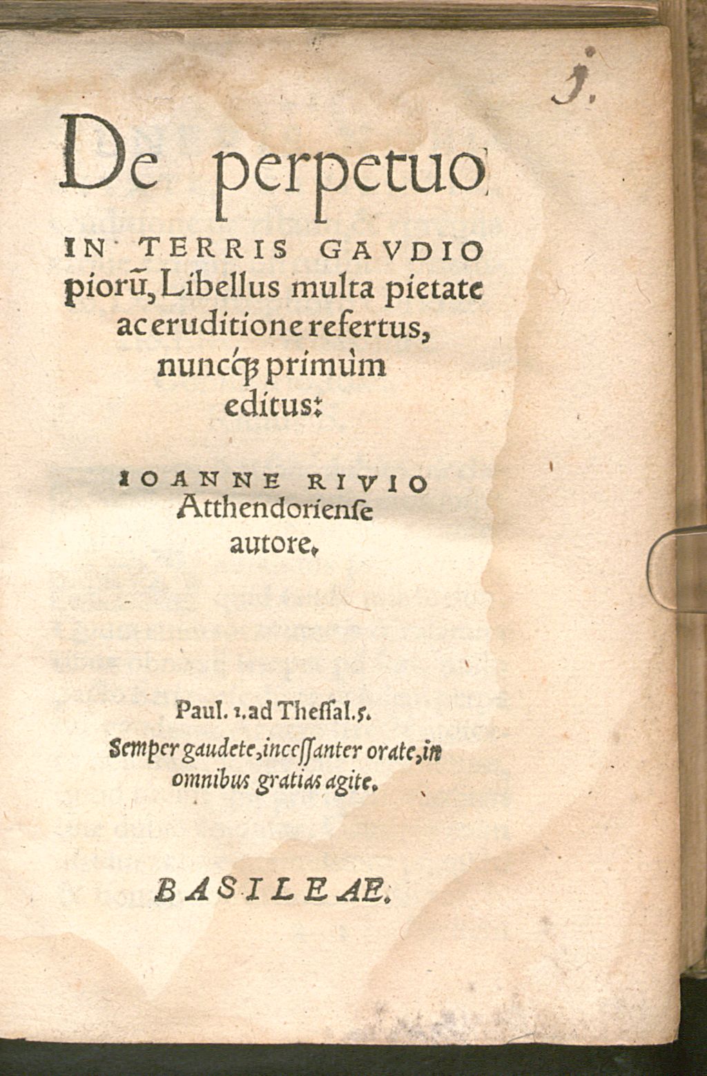 Cover of De perpetuo in terris gaudio piorum