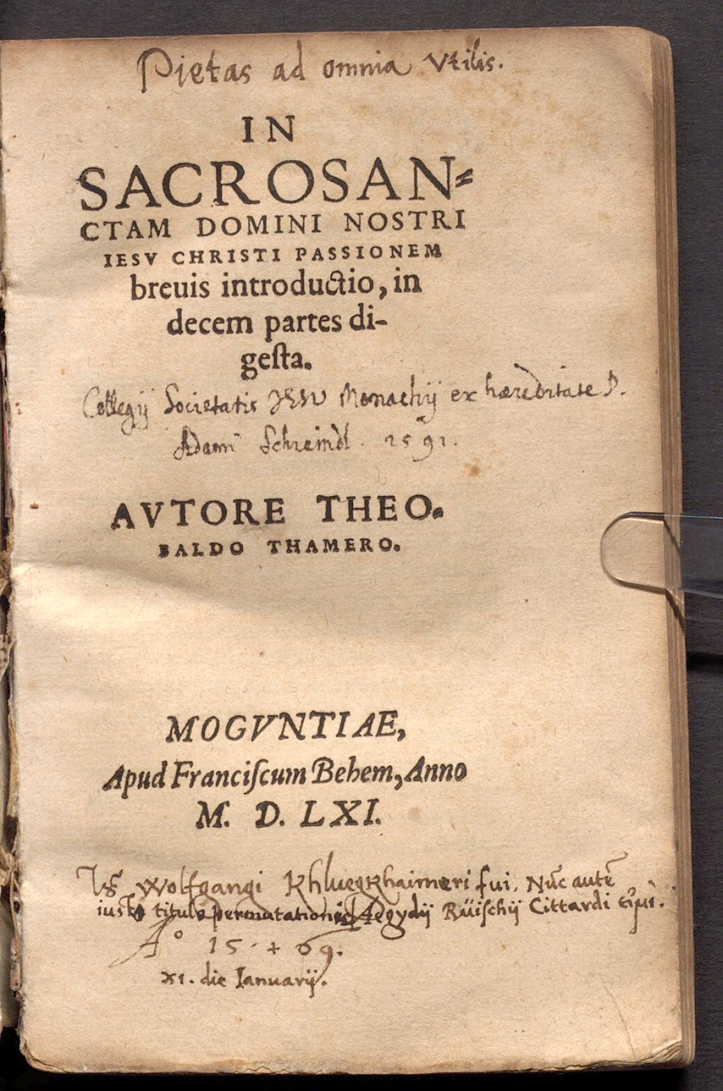 Cover of In Sacrosanctam Domini Nostri Iesv Christi Passionem breuis introductio