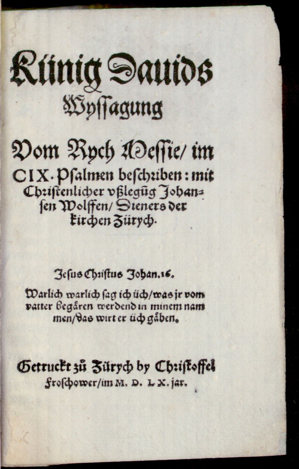 Cover of Künig Davids Wyssagung vom Rych Messie im CIX. Psalmen beschriben