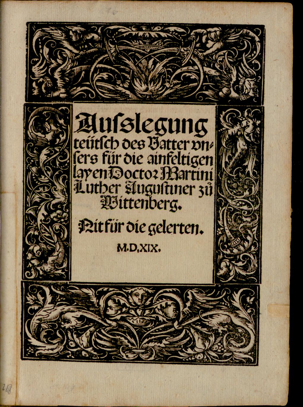 Cover of Ausslegung teütsch des Vatter unsers für die ainfeltigen layen Doctor Martini Luther Augustiner zu Wittenberg
