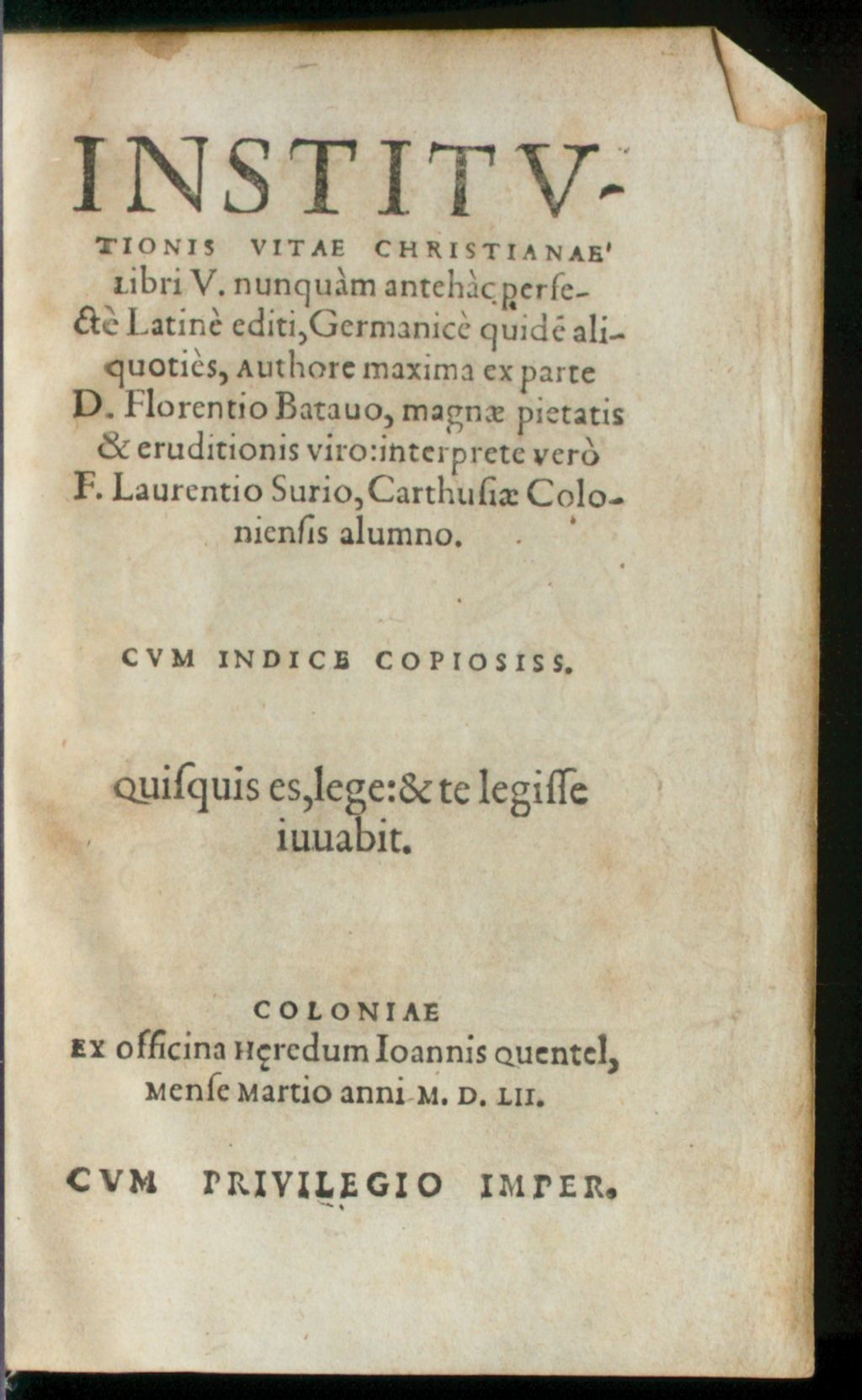 Cover of Institutionis vitae Christianae libri V
