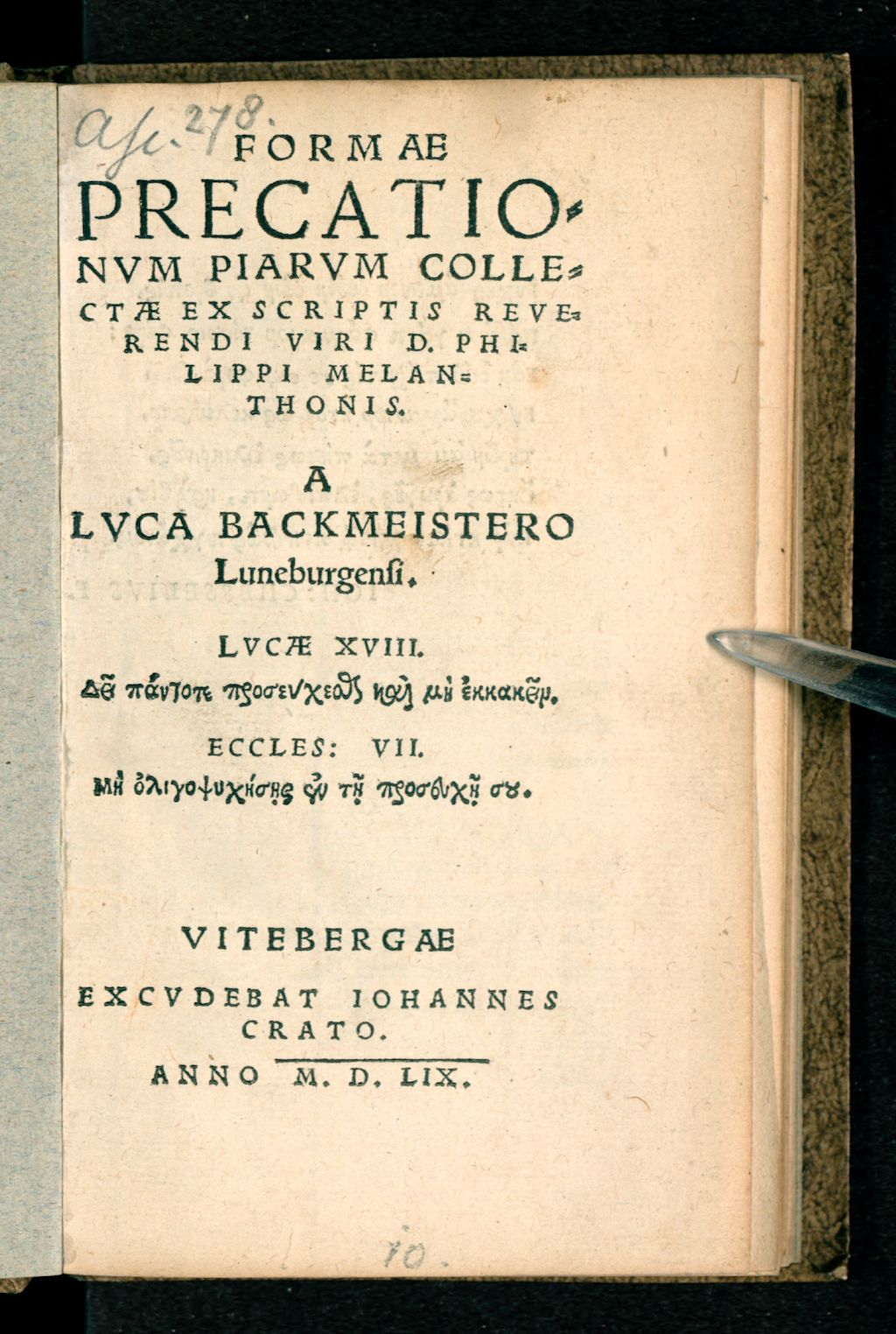 Cover of Formae praecationum piarum collectae ex scriptis ... Phil. Melanchtonis