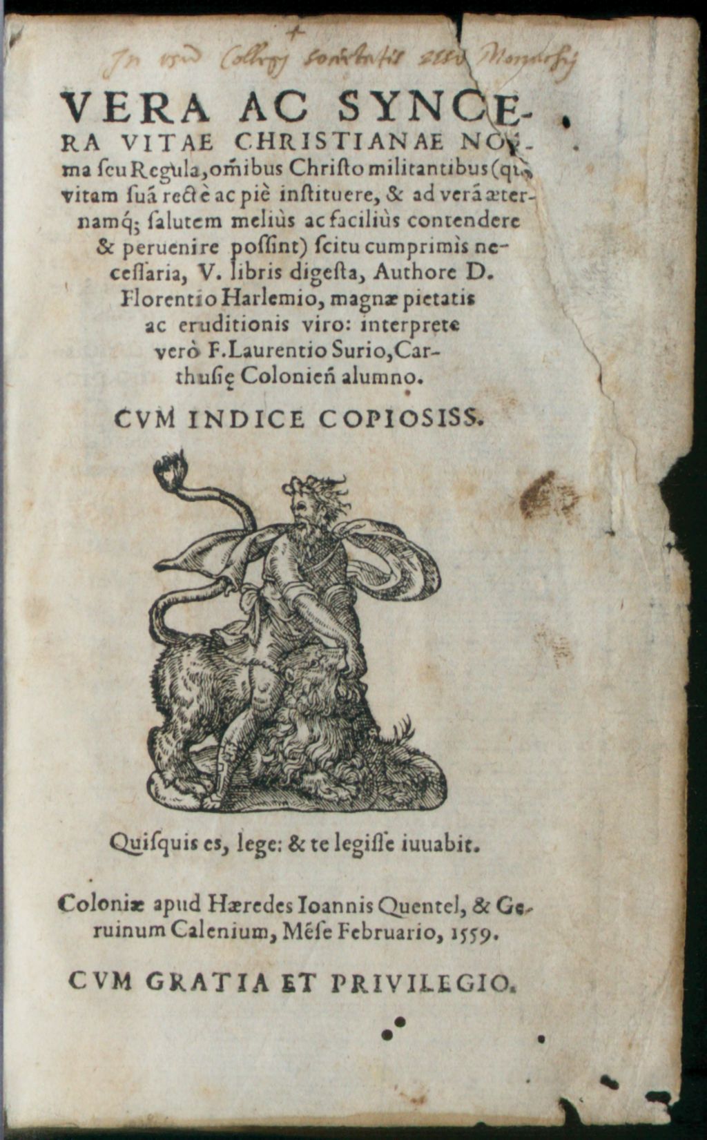 Cover of Vera ac syncera Vitae Christianae Norma