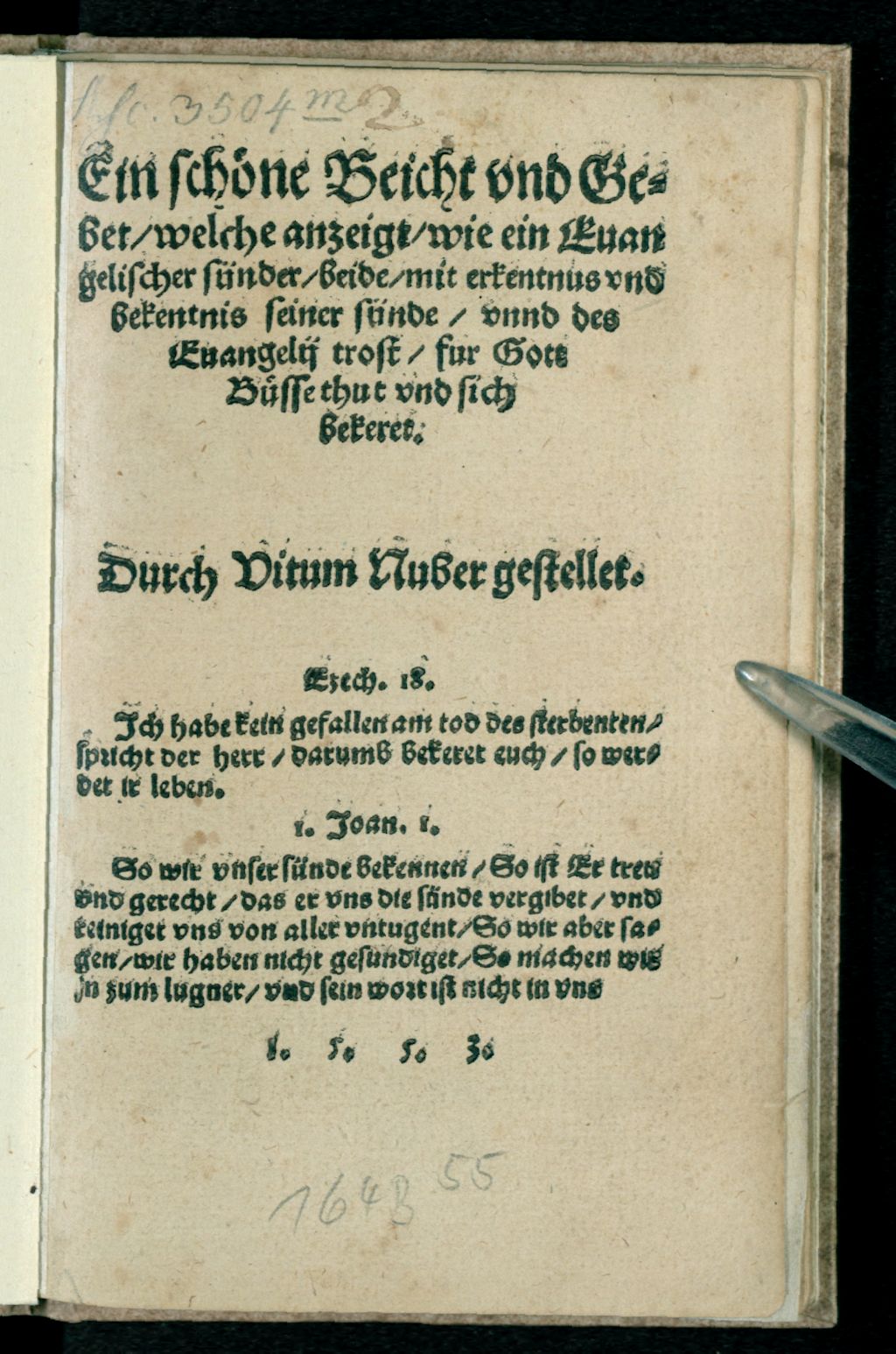 Cover of Eine schöne Beicht und Gebet, wie ein evangelischer Sünder Busse thut