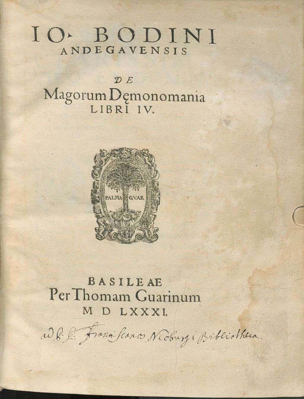 Cover of Io. Bodini Andegavensis De Magorum Dȩmonomania Libri IV