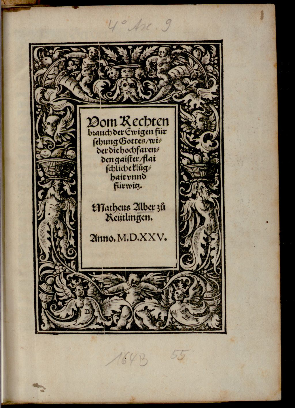 Cover of Vom Rechten brauch der Ewigen fürsehung Gottes wider die hochfarenden geister, fleischliche Klugheit unnd fürwitz