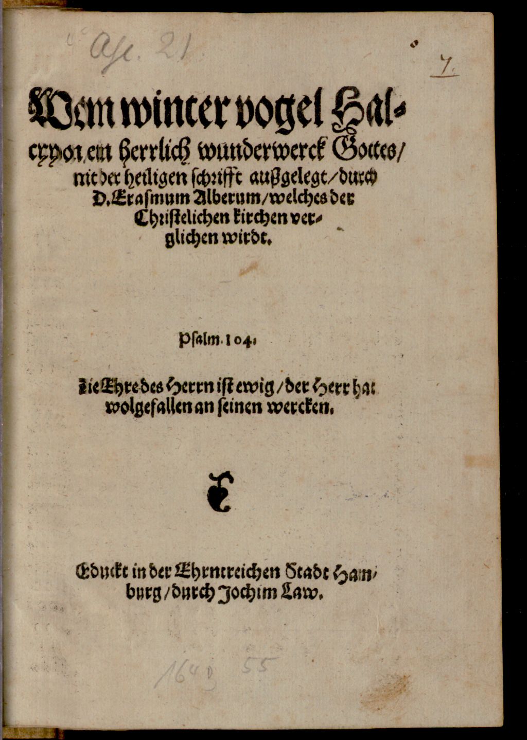 Cover of Vom Wintervogel Halcyon, ein herrlich Wunderwerck Gottes