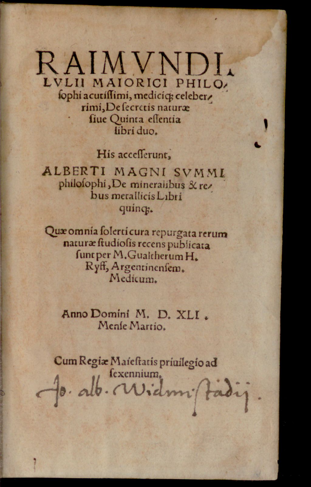 Cover of Raimundi Lullii De secretis naturae sive quinta essentia