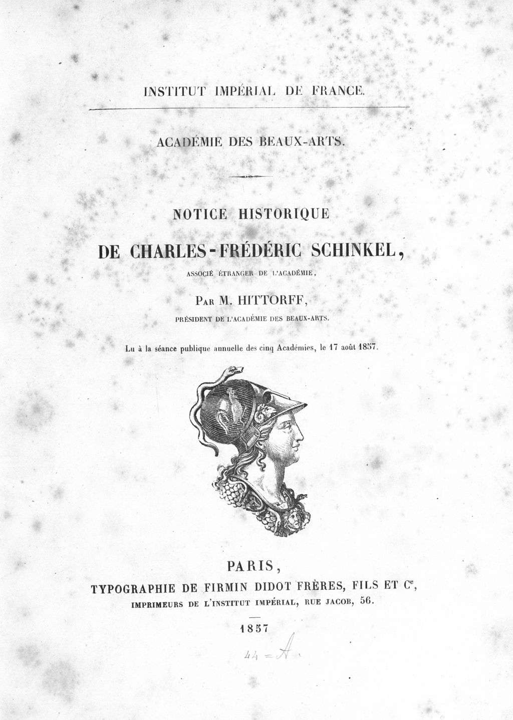 Cover of Notice historique de Charles-Frédéric Schinkel, associé étranger de l'Académie