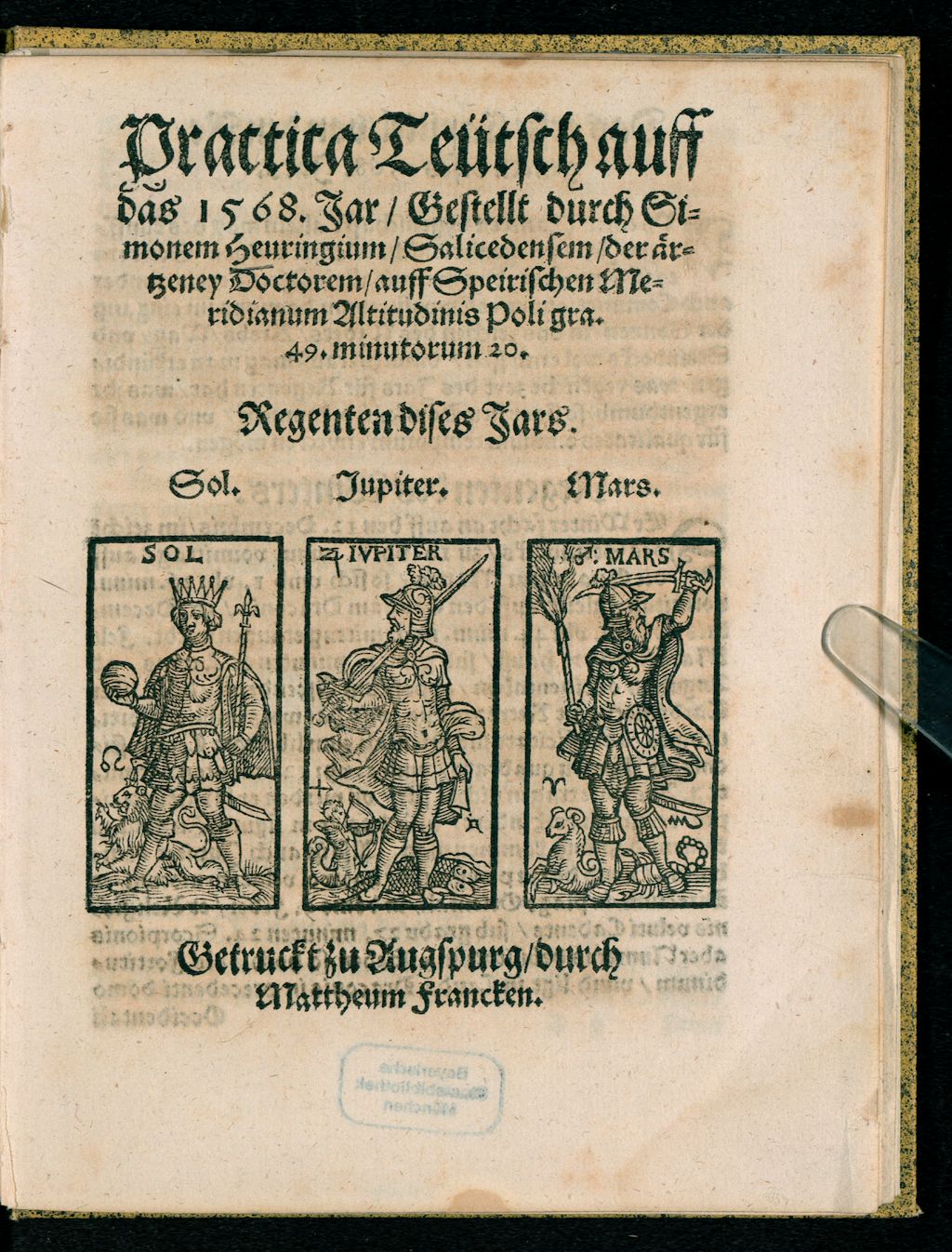 Cover of Practica Teutsch auff das 1568. Jar