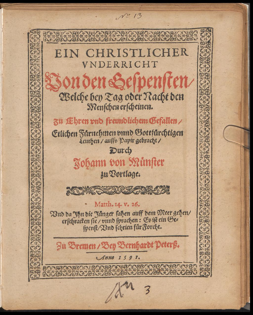 Cover of Ein Christlicher Underricht Von den Gespensten Welche bey Tag oder Nacht den Menschen erscheinen