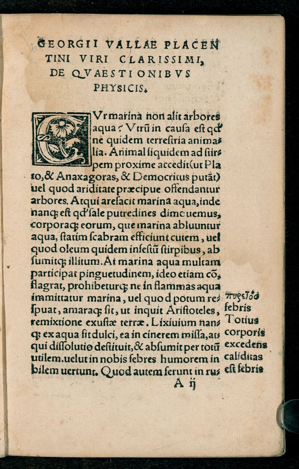 Cover of Georgii Vallae De physicis quaestionibus