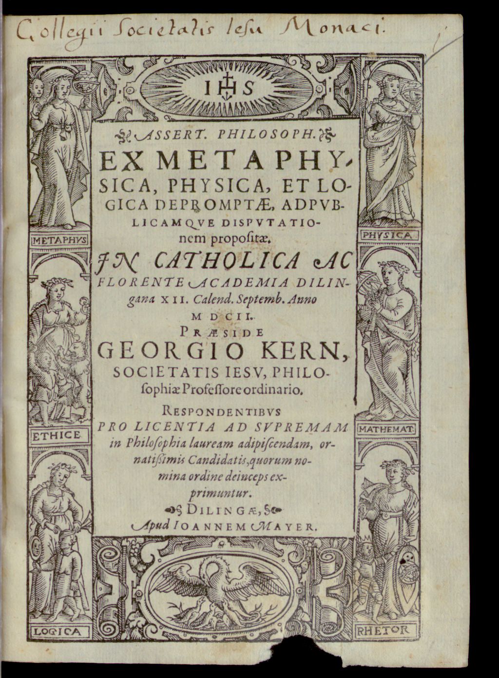 Cover of Assert. Philosoph. Ex Metaphysica , Physica Et Logica Depromptae