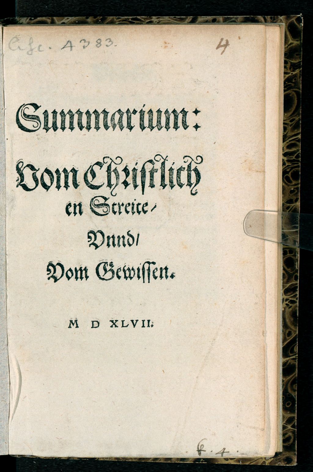 Cover of Summarium vom christlichen Streite