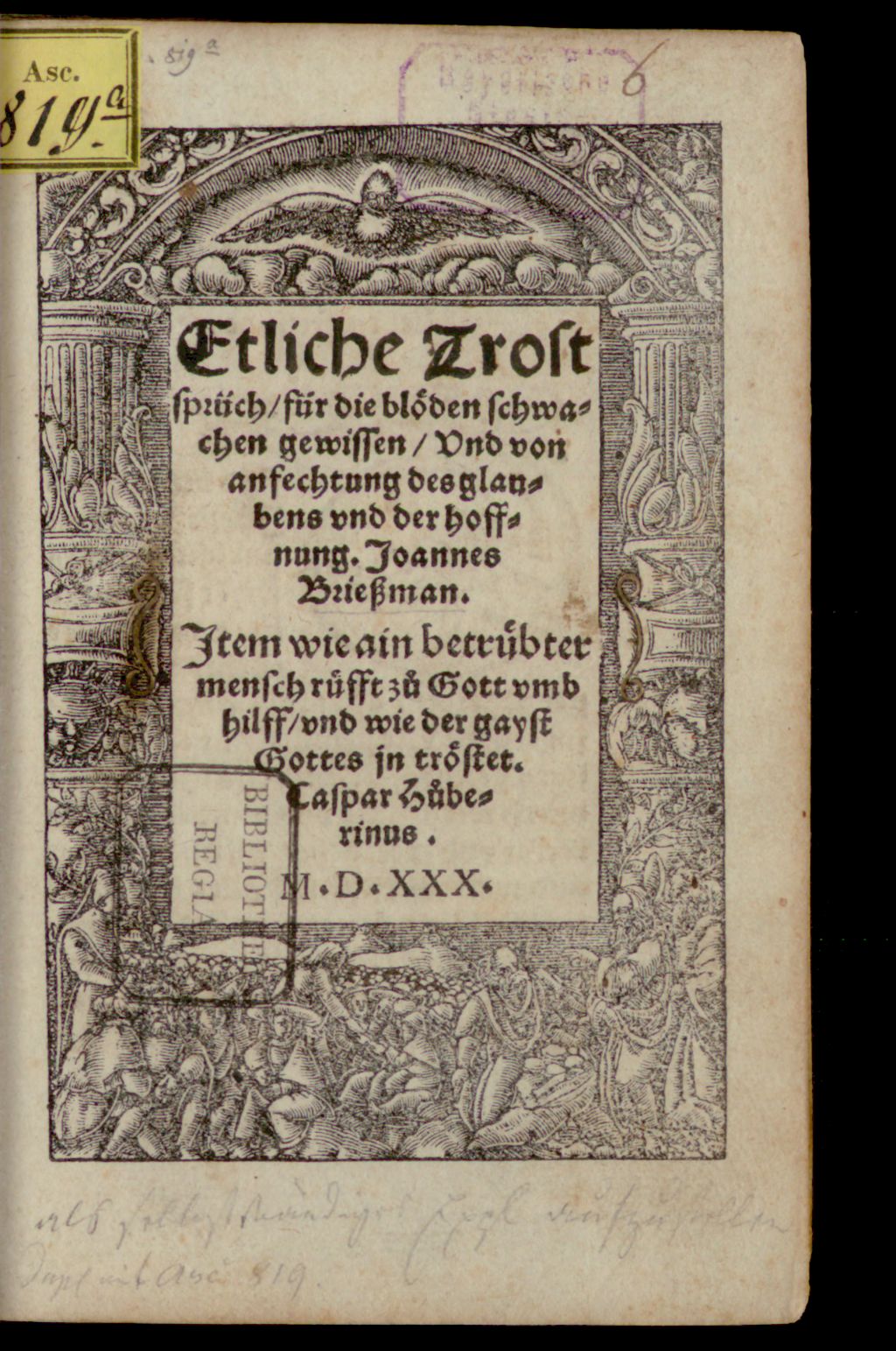 Cover of Etliche Trostsprüch, für die blöden schwachen gewissen