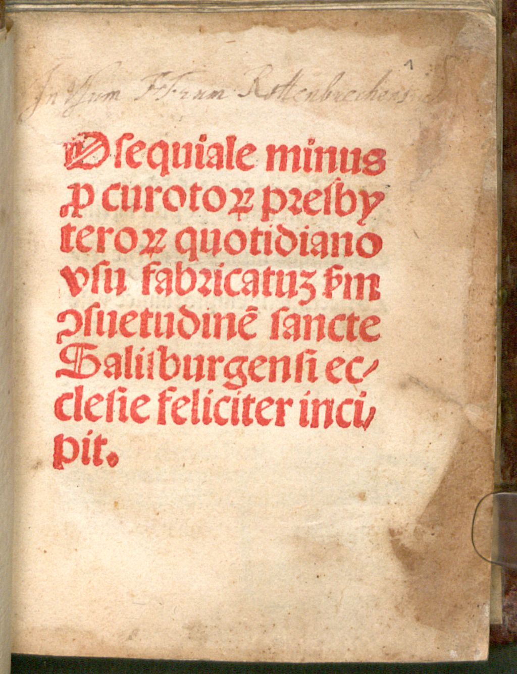Cover of Obsequiale Salisburgense minus