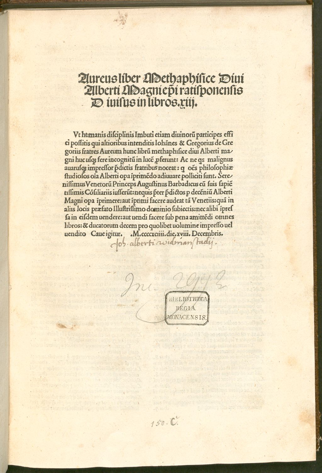 Cover of Aureus liber Methaphisice Diui Alberti Magni ep[isco]pi ratisponensis