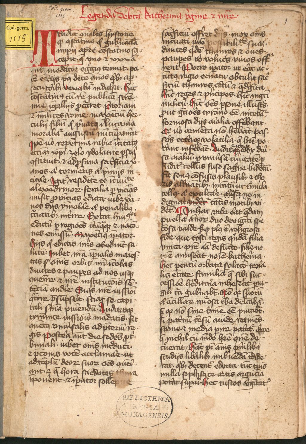 Cover of Legenden . Sermones. Johannes Calderinus [u.a.] - BSB Cgm 1115