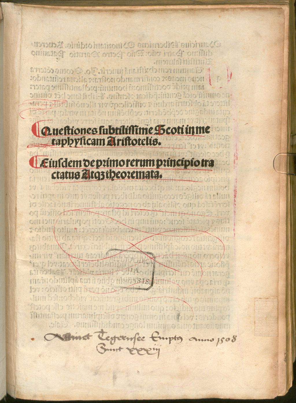 Cover of Questiones subtilissime Scoti in metaphysicam Aristotelis