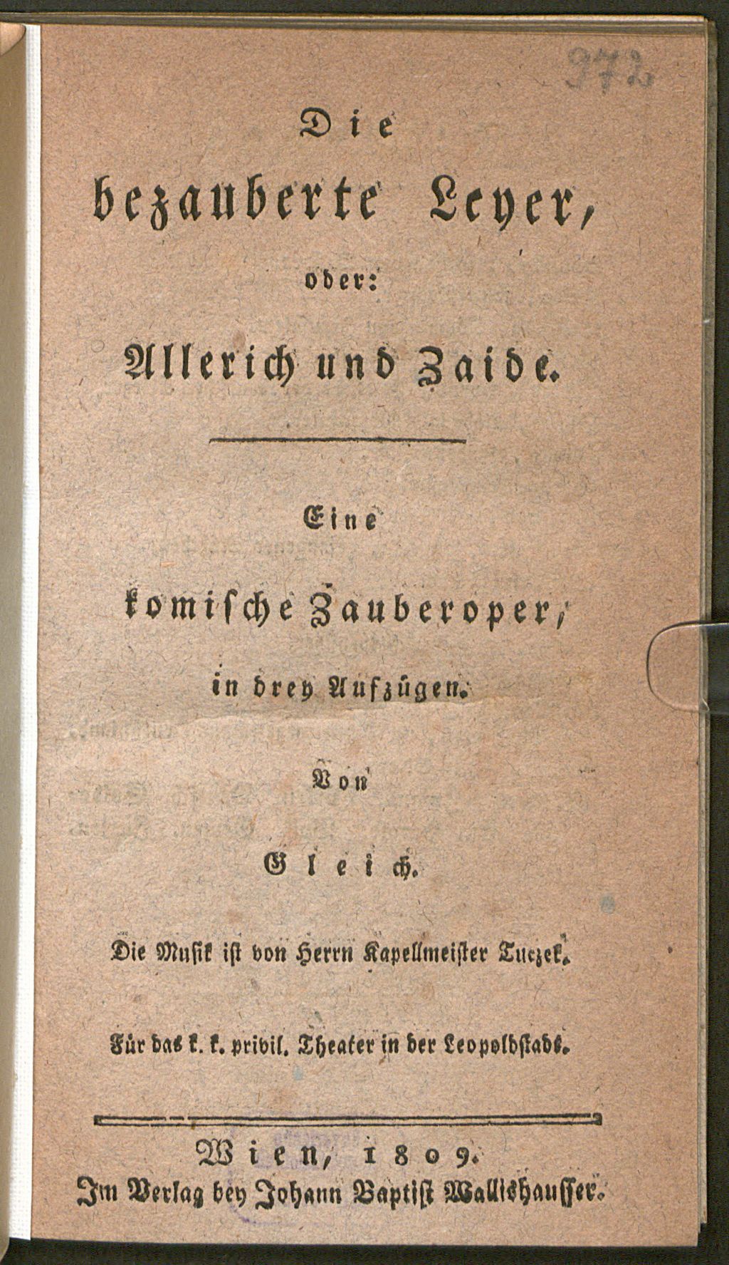 Cover of Die bezauberte Leyer, oder: Allerich und Zaide